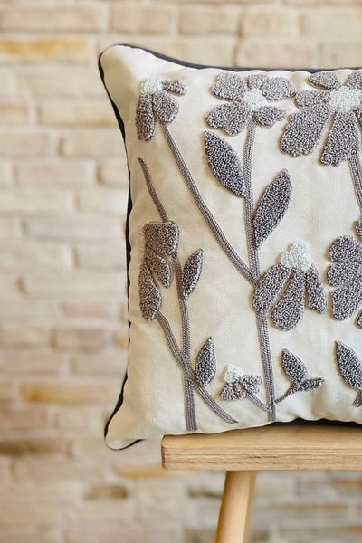 SWITA Husă de pernă cu design decorativ cu margarete brodate cu pumn (pantaloni)
