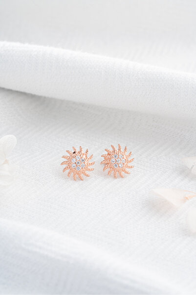 ESSARE 925 Ayar Gümüş Rose Kaplama Minimal Güneş Model Küpe
