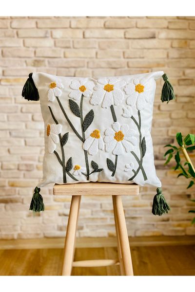 SWITA Husă de pernă cu model de margarete decorative brodate cu pumn (pantaloni)