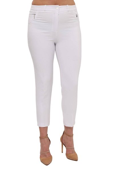 Hanezza Pantaloni de damă de mărime mare, alb, până la gleznă, talie înaltă 42-56, lycra, slim fit