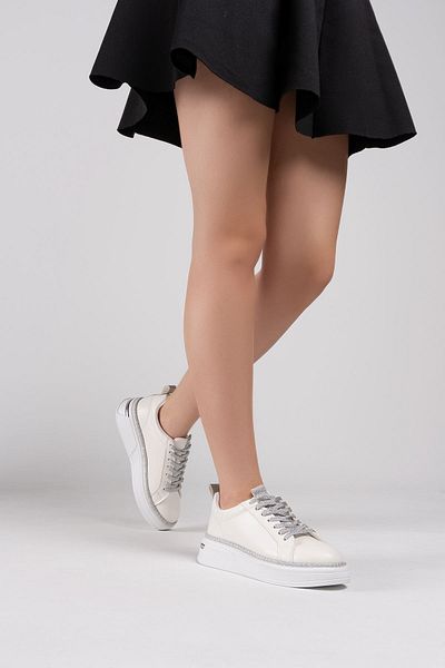 simplicity Tenis alb cu șireturi Movin argintiu de damă