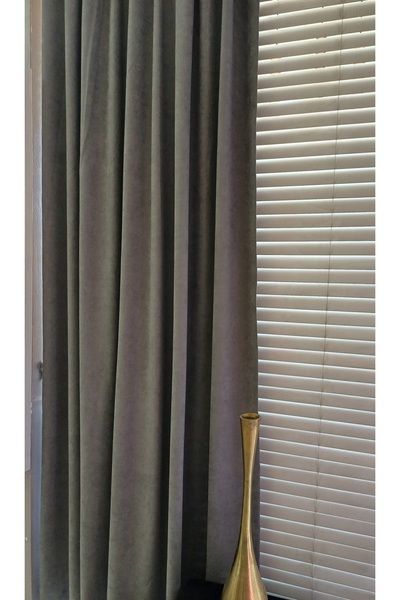 venedik home 1. Class Quality Gray Luxury Velvet - Plain Stitched and Extraphore Gathered Island Background Curtain