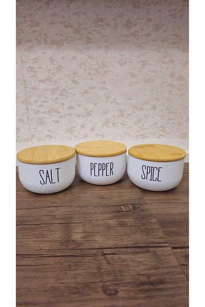 MEHAY HOME 3-Piece Luxury Salt/Pepper/Spice Jar with Bamboo Lid