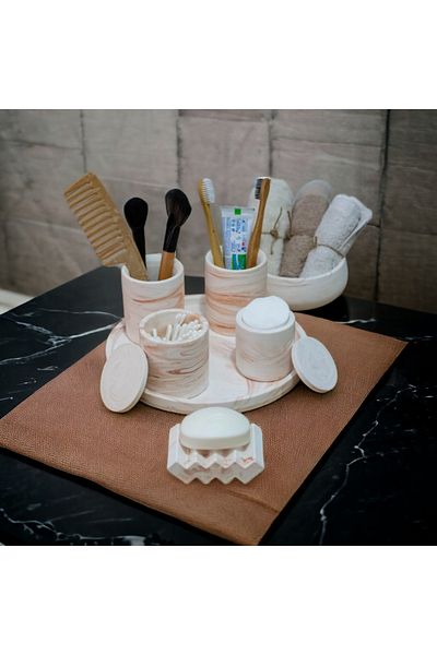 Trust Stone Σετ μπάνιου Marble Orange Series Concrete με δίσκο, βαμβακερό σετ, πετσέτα και σαπουνάδα