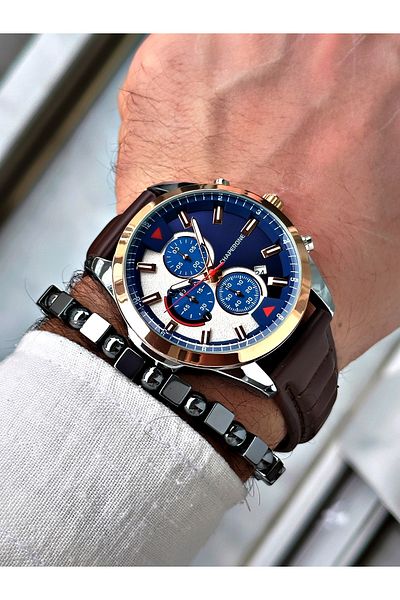 Chaperone Men's Sports Wristwatch - Brown Leather, Cord Function, Bracelet Gift By Reward