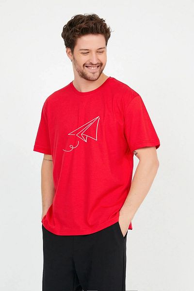 Evomind In Cart 5 or More Purchases Get 1 T-Shirt as a Gift - Unisex Red T-Shirt with Airplane Printed on the Front