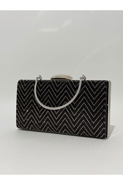 NAZART Γυναικείο πέτρινο μαύρο βραδινό φόρεμα Clutch Portfolio Chain Strap Hand Wedding Engagement Night Shoulder Bag