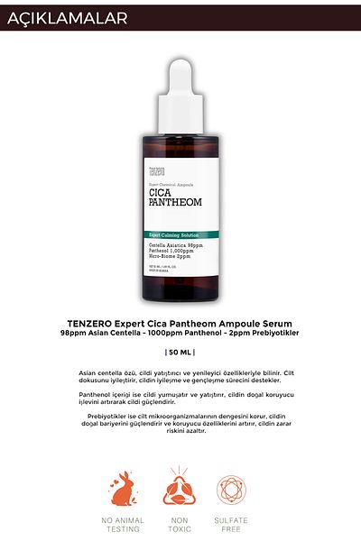 TENZERO Asiatica Soothing Ampoule Serum Containing Panthenol and Microbiom - 50ml