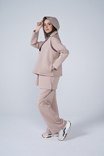 Thesetthur Puf Kumaş Kapşonlu Ve Cep Detaylı Süveter Vizon