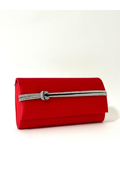 NAZART Γυναικείο βραδινό φόρεμα με πέτρα κόκκινο Clutch Portfolio Chain Strap Hand Wedding Engagement Night Shoulder Bag