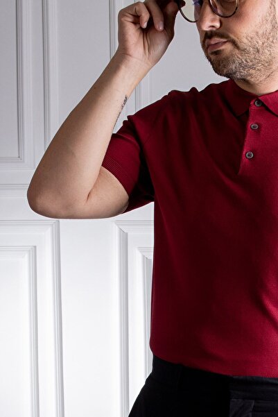Sarar İnterview Sarar Polo Neck Claret Red Fine Knitwear T-Shirt