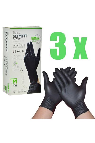 Reflex Powder-Free Latex-Free Slimfit Black Exam Gloves Size m (3 Boxes)