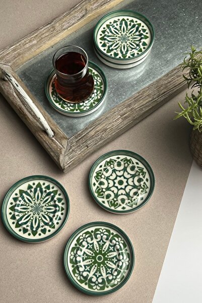 tabakevi PLATE HOUSE Stoneware Mosaic Green Sefa 6-Piece Tea Plate 10cm