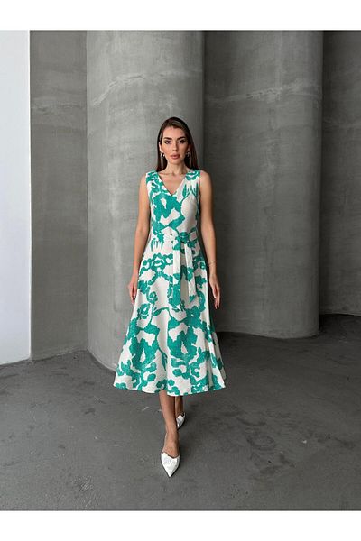 SEDA FİDAN Rochie cu bretele groase cu model verde