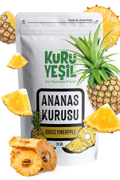 Kuru Yeşil Pack of 3 Dried Pineapple - Sugar Free Dried Fruit - Dried Fruit - 70 Gr