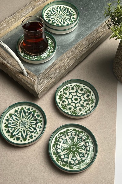 tabakevi PLATE HOUSE Stoneware Mosaic Green Sefa 6-Piece Tea Plate 10cm