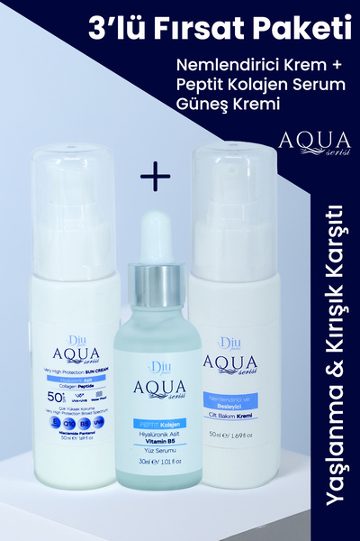 Aqua Nemlendirici Onarıcı Cilt Bakım Kremi Hiyalüronik Asit Serumu Spf 50 Güneş Kremi Cilt Seti