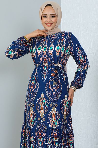 benguen 12009 Patterned Dress Indigo