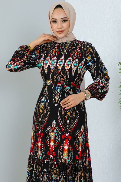 benguen 12009 Patterned Dress Black