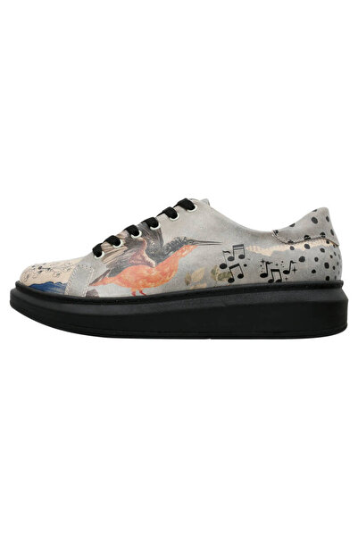 Dogo Kadın Vegan Deri Gri Sneakers - Birds Chirping Tasarım