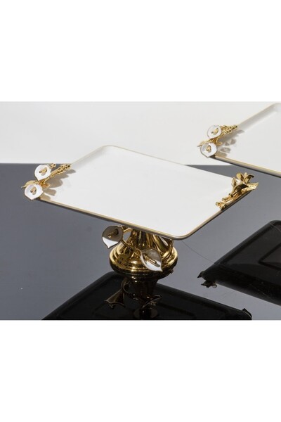 BULUTHOMEAKSESUAR صينية عرض بورسلين بأرجل جالا مقاس 30 × 22 سم