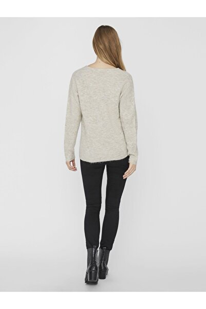 Vero Moda Ecrufarbener Langarmpullover mit V-Ausschnitt für Damen10233357 VMCREWLEFILE