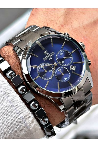 Reward Men's Wristwatch and Bracelet with Gift - Smoke Color Steel Cord