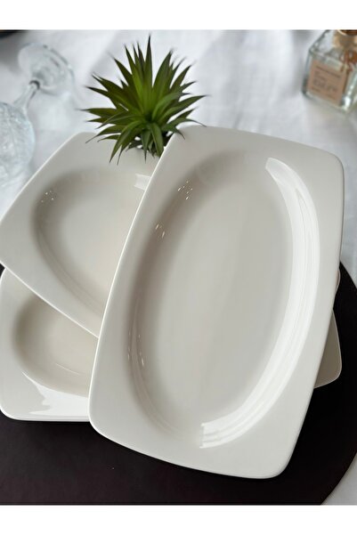 Demirel Home Kütahya Modern 2'li 30cm Porselen Büyük Boy Kayık Sunum Tabağı S...