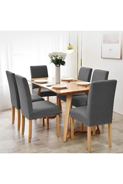 UYUMEV Bambu Pitikare Likralı Sandalye Kılıfı. Streç Lastikli Uyumlu Sandalye Örtüsü. 1 Ad. Antrasit