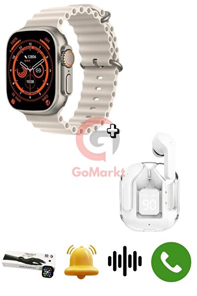 GoMarkt Xiaomi Note 8 Pro Uyumlu Smart Watch 9 Ultra Dinamik Ekranlı T 800 Ultra 2 Ve UltraPods