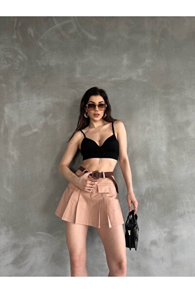 Genel Markalar Kadın Şort Etek Kemerli Kapak Detaylı Gabardin Şort Etek Trend/şık