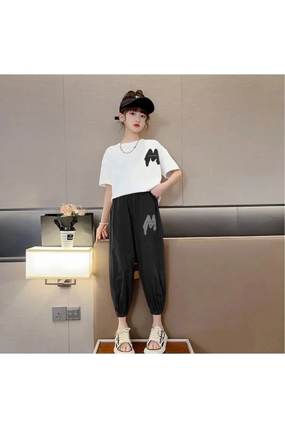 Keywest Kids Colorful M Printed Short Sleeve Summer Oversize Girl's Tracksuit...