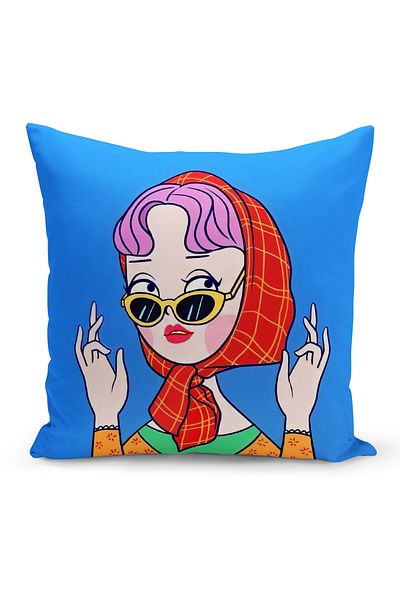Bertille Home Husă de pernă cu imprimare digitală cu două fețe din seria Retro (husă de pernă retro)