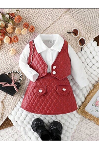 tunay moda Leather vest, skirt and linen shirt combo