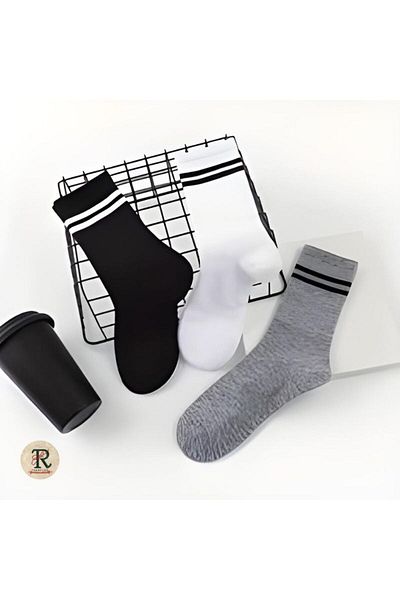 trampler Унисекс 6 чифта кръгли сиви черно-бели дълги колежански тенис чорапи
