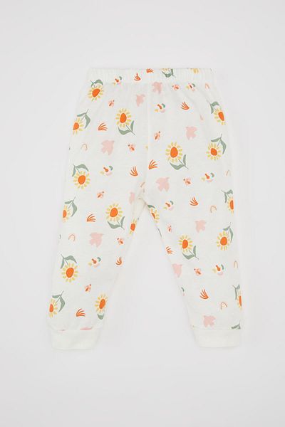DeFacto Baby-Pyjama-Set für Mädchen, gekämmte Baumwolle, Blumenmuster, Rundhalsausschnitt, kurzärmlig, Oberteil mit elastischem Bund, langes Unterteil C2033a524s