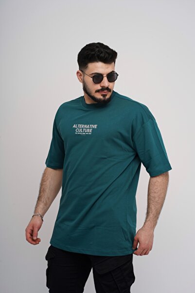 Est Estola Мъжки овърсайз 100% памучен дебел текстуриран плат с кръгло деколте