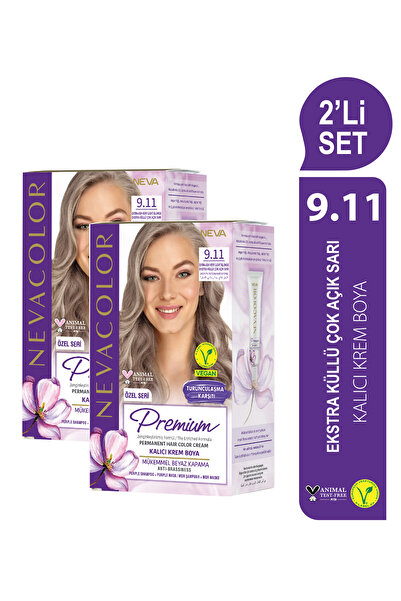 Nevacolor Premium 2'Lİ SET 9.11 EKSTRA KÜLLÜ ÇOK AÇIK SARI Kalıcı Krem Saç Bo...