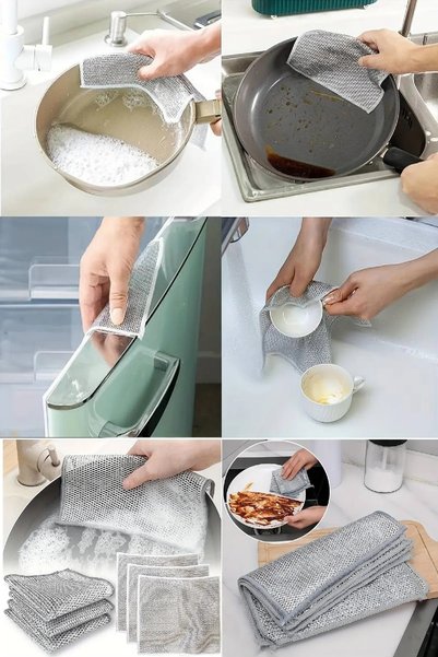 BİTERSE 5 Pieces Dish Scrubbing Cloth Multi-Purpose Scrubbing Wire Cloth