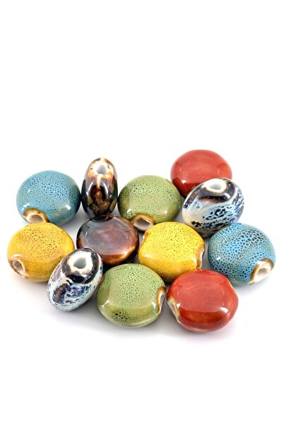 Selvi Konsept Otantik Seramik Boncuk Yassı Karışık Renkli 15x15 mm 6 Adet