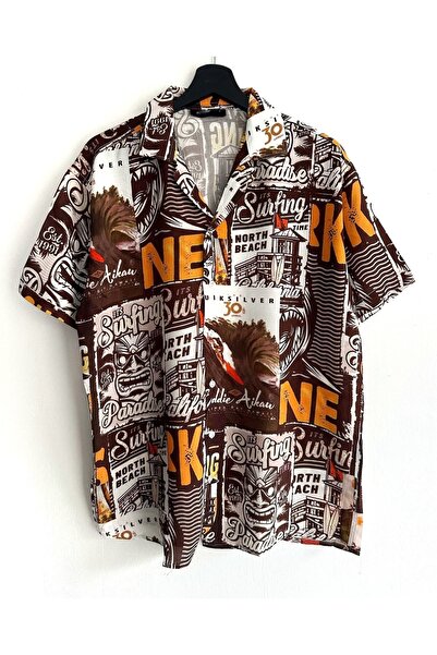 Hazhers Men's Oversize Shirt Collar Viscose Short Sleeve Summer Shirt