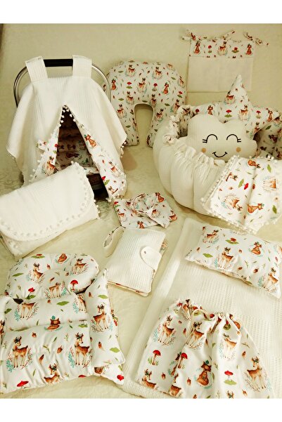 Wenaris طقم بيبي نيست دائري من 17 قطعة من الموسلين والوافل الأبيض