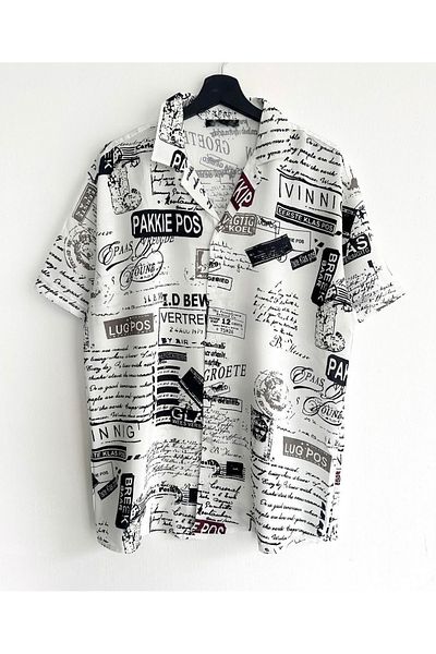 Hazhers Ανδρικό πουκάμισο Oversize με γιακά βισκόζη, κοντομάνικο καλοκαιρινό πουκάμισο