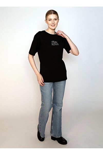 Lee Cooper O-Neck Printed Black Women's T-Shirt 242 Lcf 242011 Lades Black