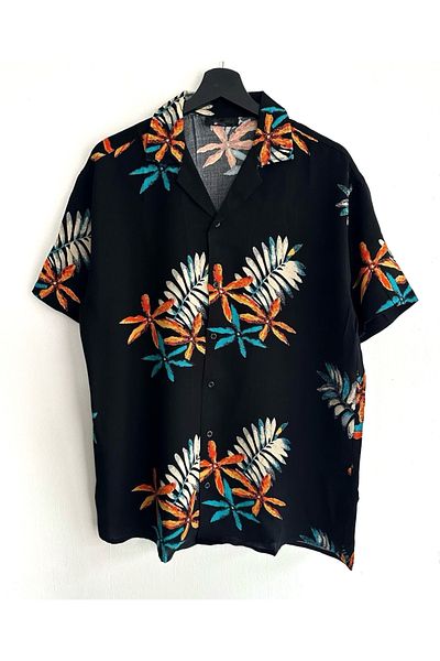 Hazhers Men's Oversize Shirt Collar Viscose Short Sleeve Summer Shirt