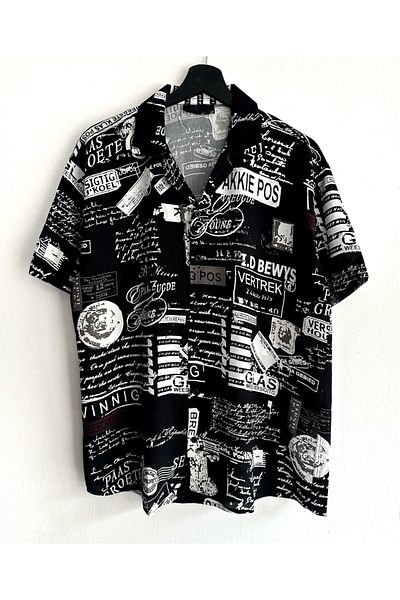 Hazhers Ανδρικό πουκάμισο Oversize με γιακά βισκόζη, κοντομάνικο καλοκαιρινό πουκάμισο