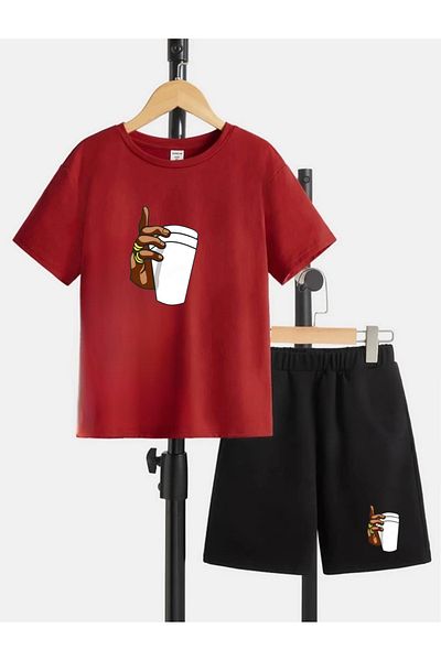 Serays moda Coffee cups printed girls/boys shorts set