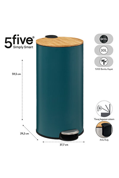 5FIVE BAMBOU - PETROL MAVİSİ - 30 LT PEDALLI ÇÖP KOVASI