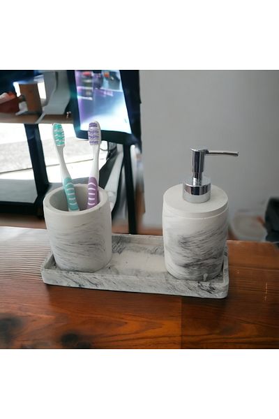 Trust Stone Σετ μπάνιου Marble 3 τεμαχίων, Σετ αξεσουάρ από σκυρόδεμα με θήκη οδοντόβουρτσας διανομέα υγρού σαπουνιού