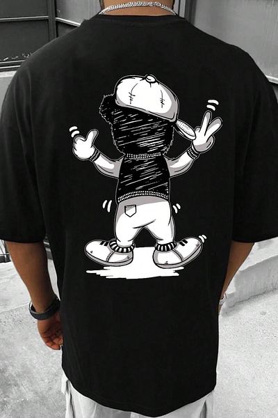 MODAGEN Ανδρικό μπλουζάκι Oversize μαύρο Crew λαιμόκοψη με καπέλο